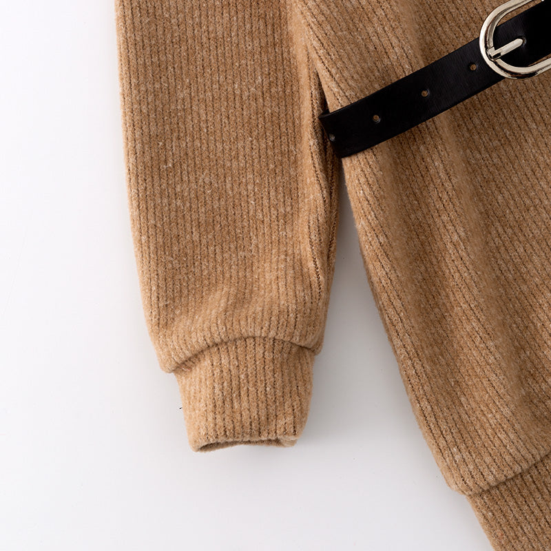 (In Stock L16-3-3)Girls Fall and Winter Turtleneck Sweater Dress with Belt