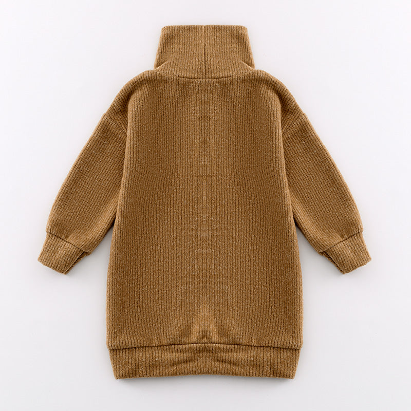 (In Stock L16-3-3)Girls Fall and Winter Turtleneck Sweater Dress with Belt