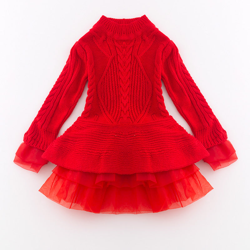 (In Stock L16-3-2)Girls Fall and Winter Red Sweater Dress