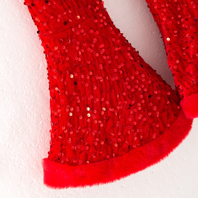 (In Stock)Girls Christmas Red Sequin Pants