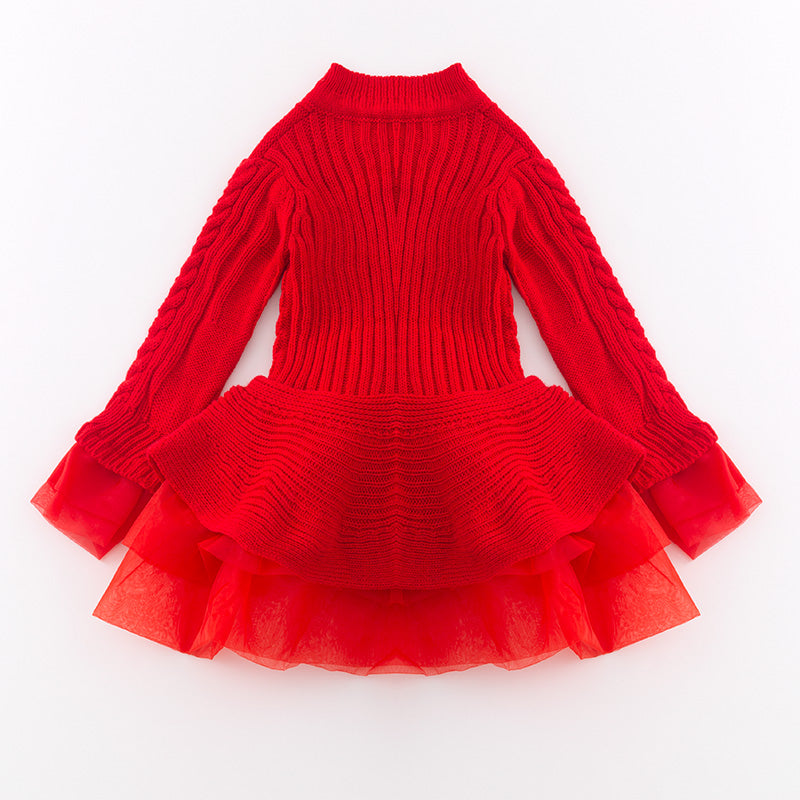 (In Stock L16-3-2)Girls Fall and Winter Red Sweater Dress