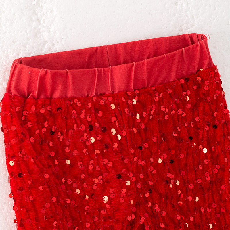(In Stock)Girls Christmas Red Sequin Pants