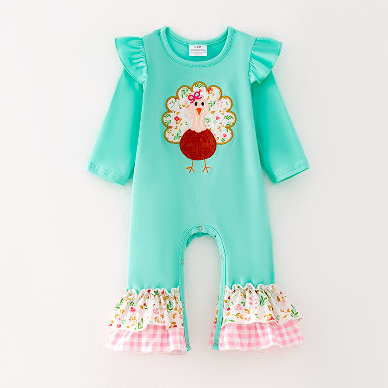 (In Stock)Toddler Girls Thanksgiving Turkey Applique Cotton Romper