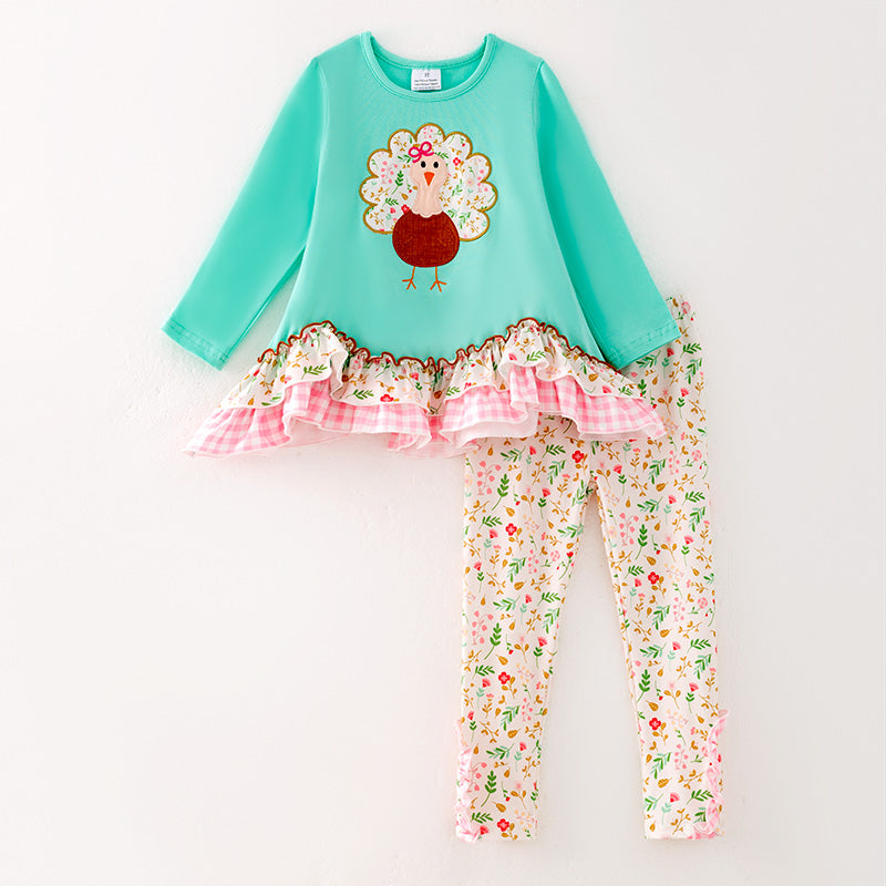 (In Stock)Girls Thanksgiving Turkey Applique Outfit Set