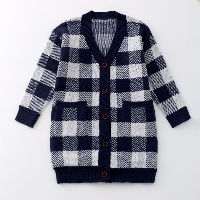 (In Stock L16-4-2)Adults Fall and Winter Plaid Sweater Cardigan