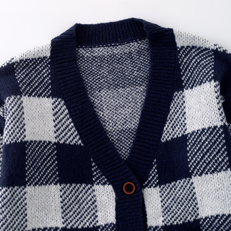 (In Stock L16-4-2)Adults Fall and Winter Plaid Sweater Cardigan