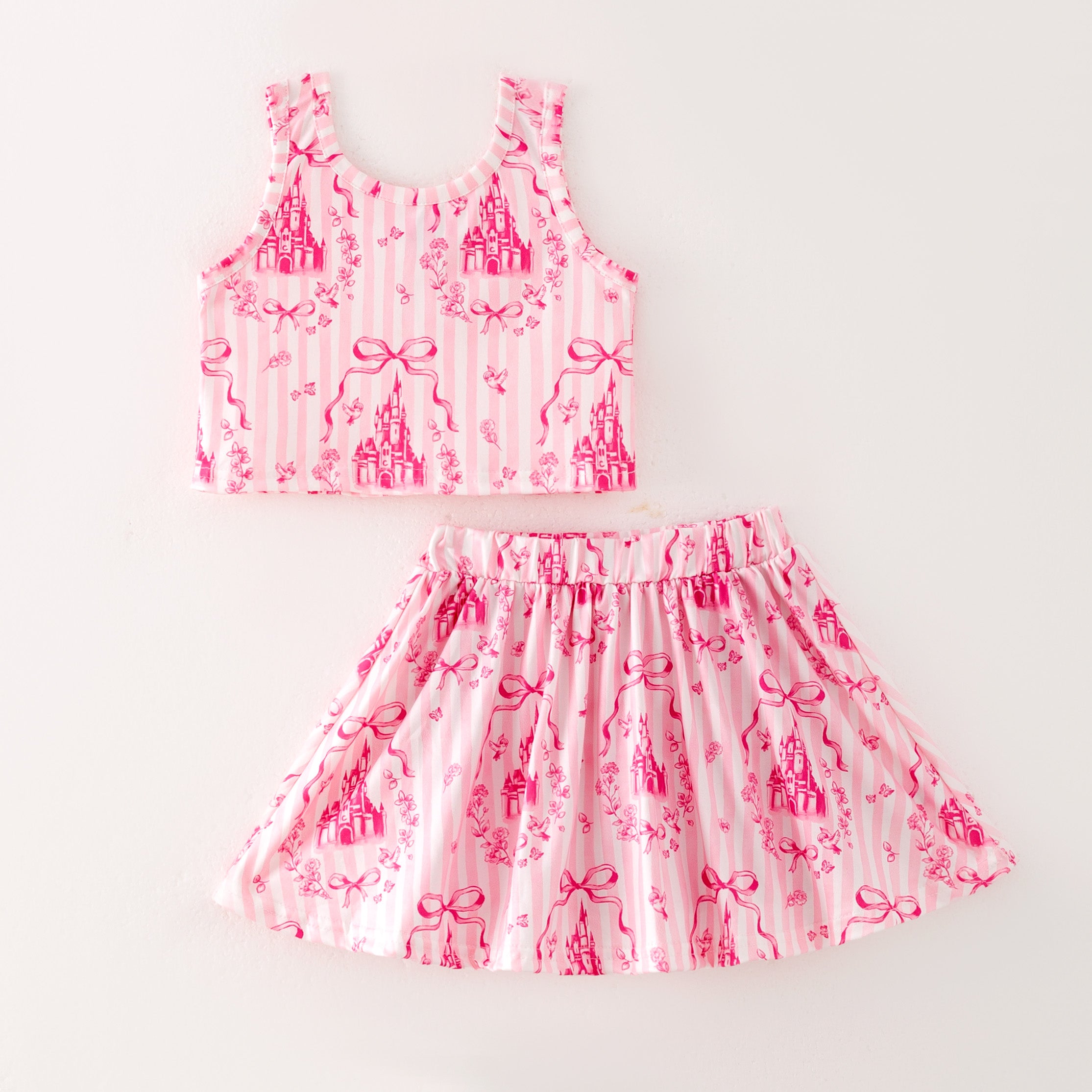 (Pre Order)Girls Summer Cartoon&Princess Print Skort Set