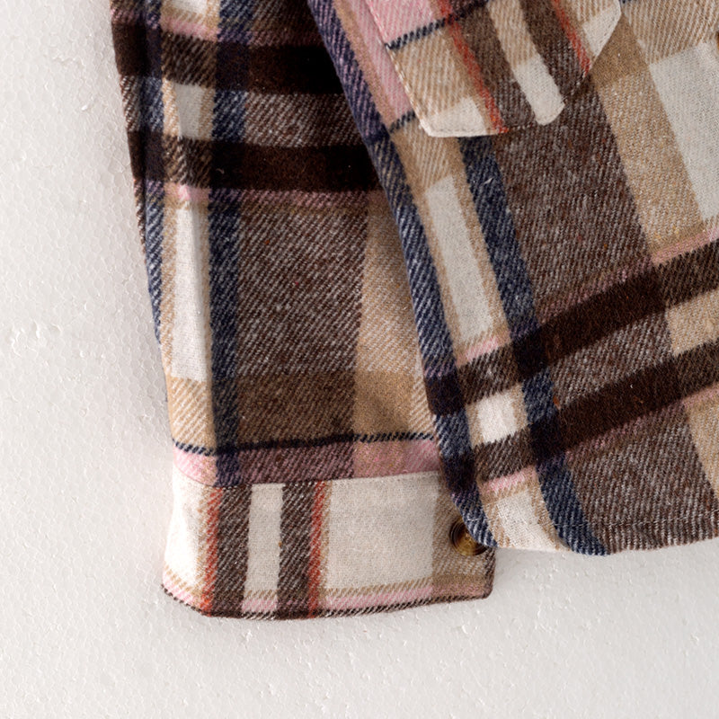 (In Stock Q7-1-2)Girls Fall Pink Plaid Shirt Jacket