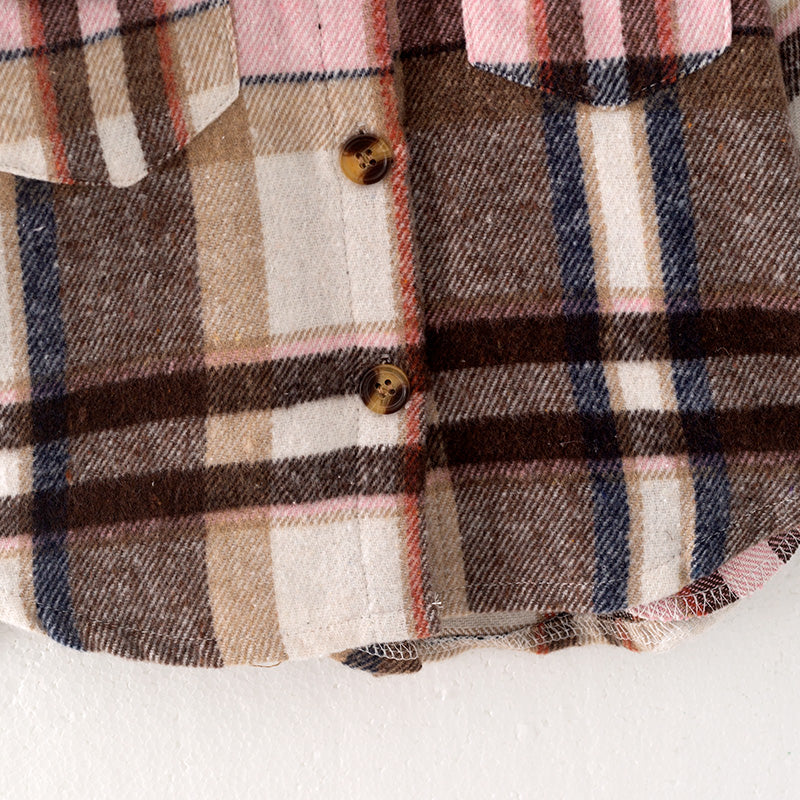 (In Stock Q7-1-2)Girls Fall Pink Plaid Shirt Jacket