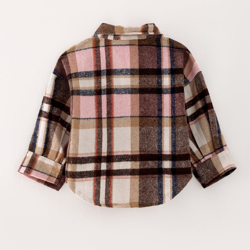 (In Stock Q7-1-2)Girls Fall Pink Plaid Shirt Jacket