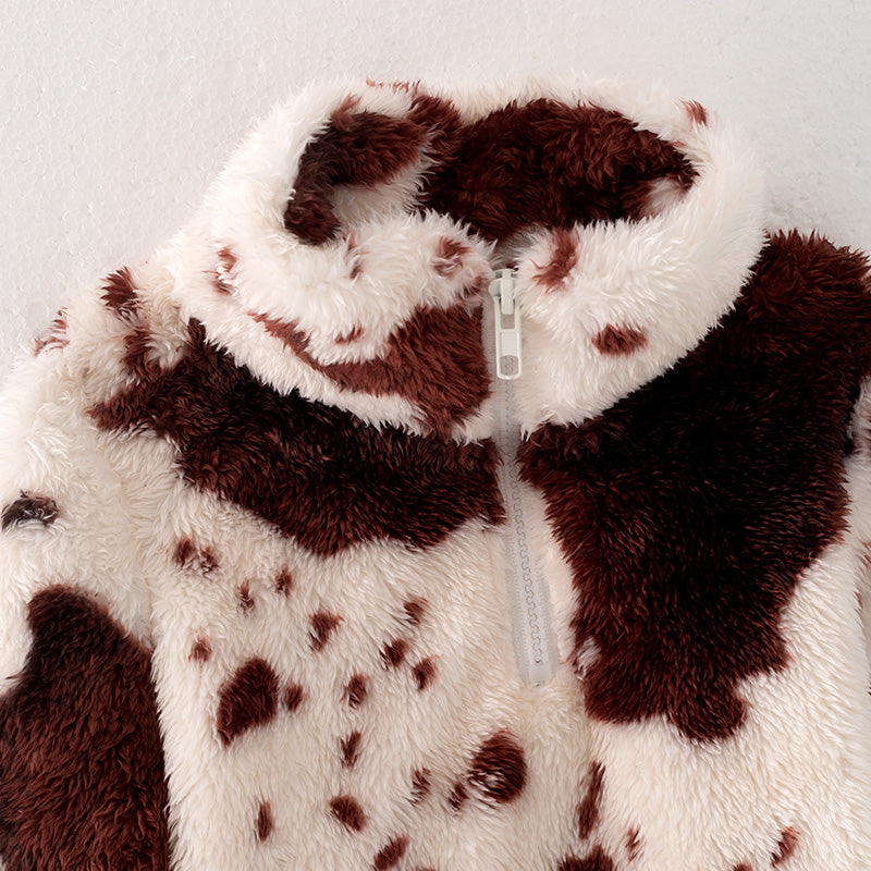 (In Stock Q7-2-2)One Pack(6 Pieces total) Mommy and Me Fall and Winter Cow Print Coat