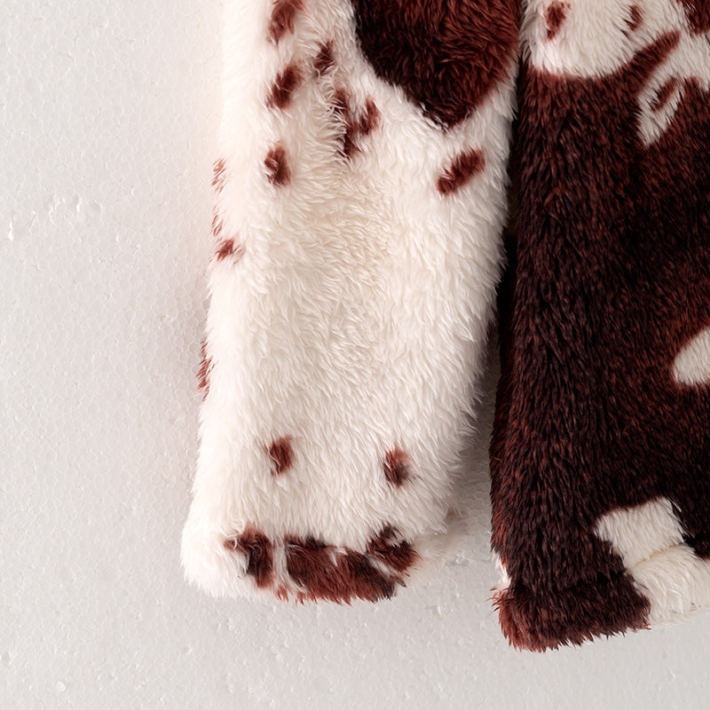 (In Stock Q7-2-2)One Pack(6 Pieces total) Mommy and Me Fall and Winter Cow Print Coat