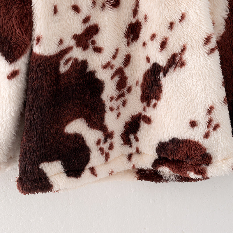 (In Stock Q7-2-2)One Pack(6 Pieces total) Mommy and Me Fall and Winter Cow Print Coat
