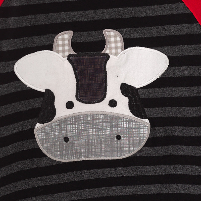 (In Stock Q7-5-2 L19-4-2)Boys Fall Cow Applique Cotton Top