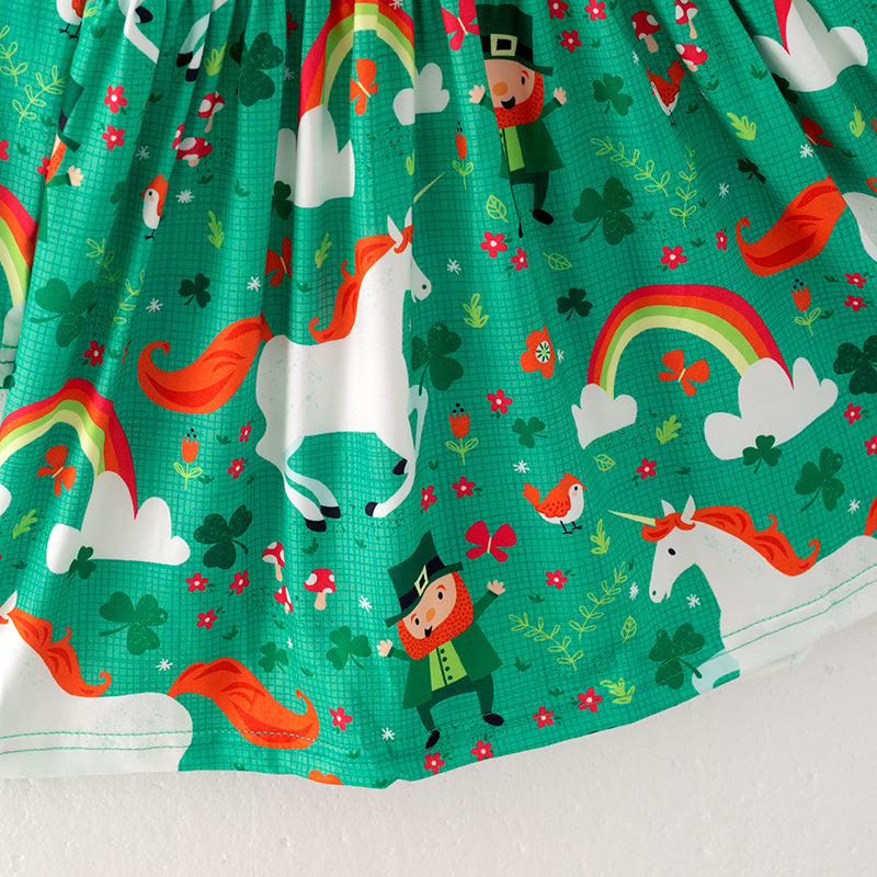 (In Stock G22-1-3)Girls St.Patrick's Day Shamrock Print Dress