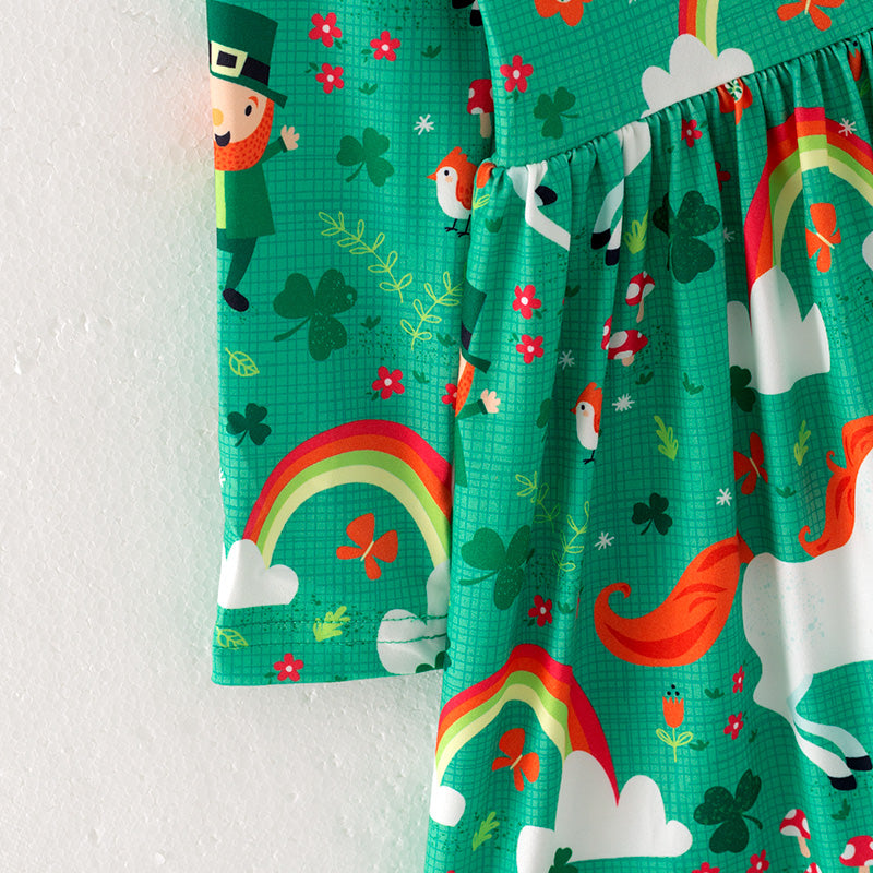 (In Stock G22-1-3)Girls St.Patrick's Day Shamrock Print Dress