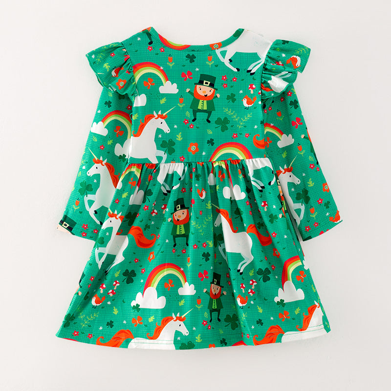 (In Stock G22-1-3)Girls St.Patrick's Day Shamrock Print Dress