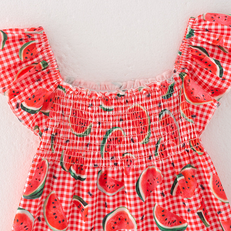 (In Stock E26-5-3)Girls Spring and Summer Watermelon Print Top Denim Short Set