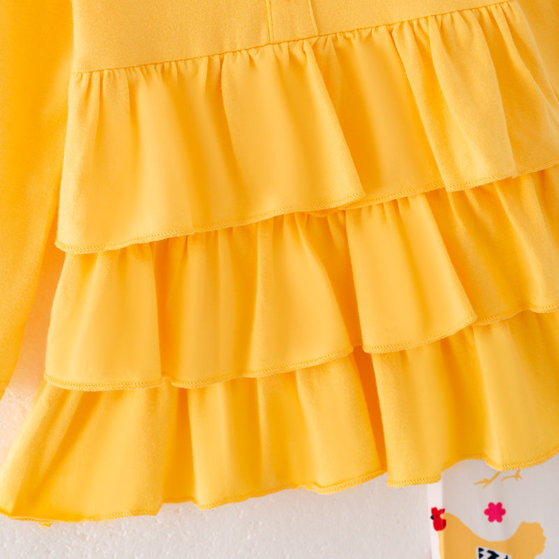 (In Stock)Girls Fall Yellow Chick Print Outfit Set