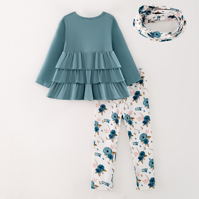 (In Stock)Girls Fall Floral Print Outfit Set