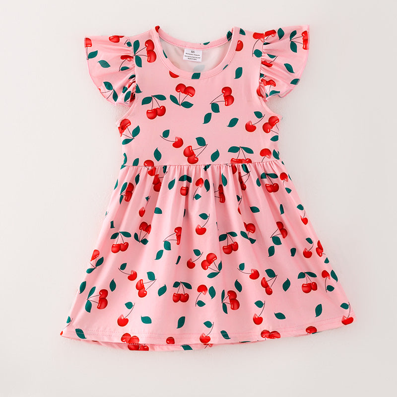 (In Stock E22-3-2)Girls Spring and Summer Cherry Print Dress