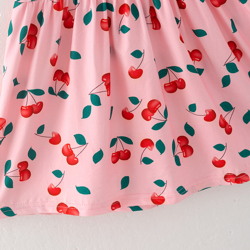 (In Stock E22-3-2)Girls Spring and Summer Cherry Print Dress