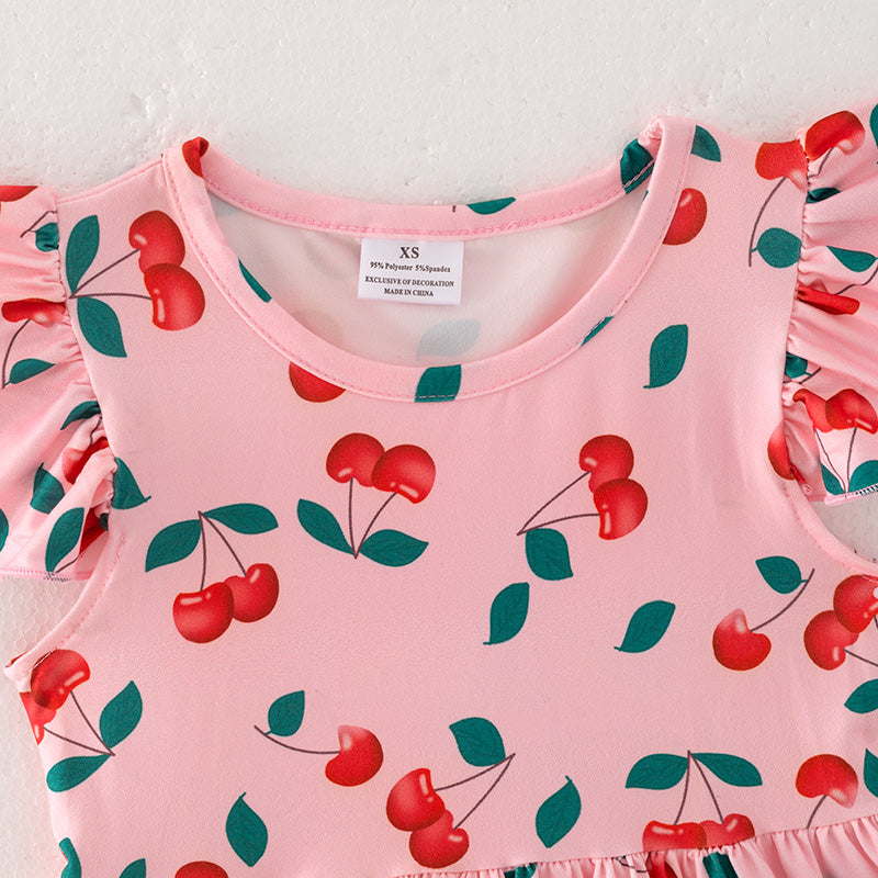 (In Stock E22-3-2)Girls Spring and Summer Cherry Print Dress
