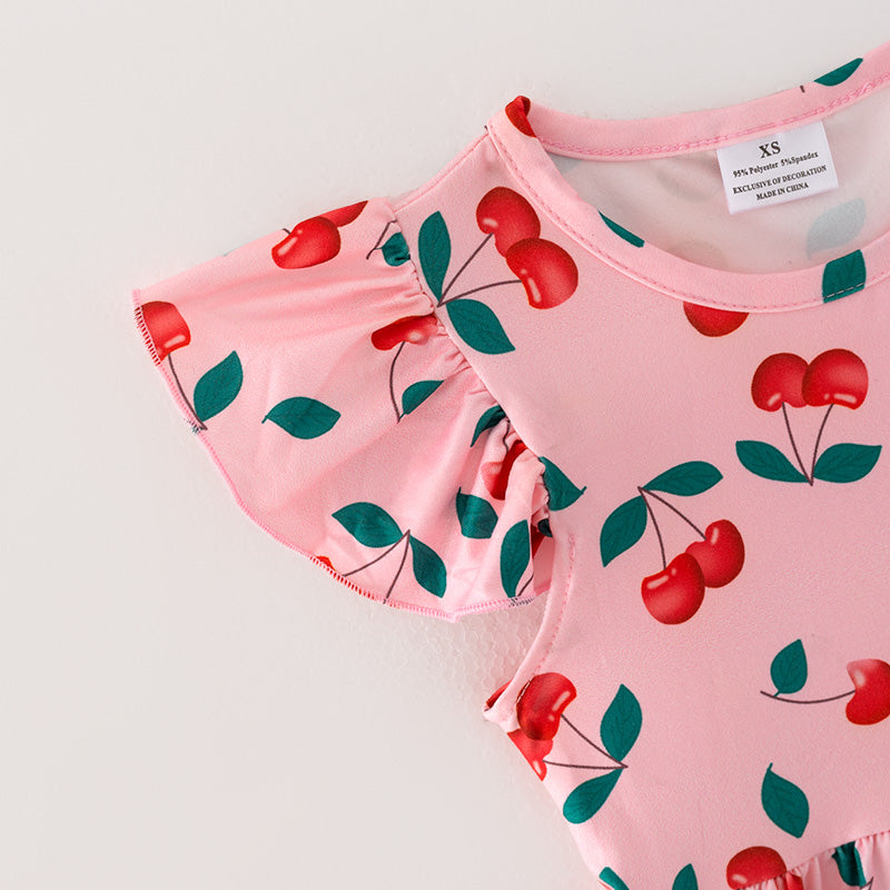 (In Stock E22-3-2)Girls Spring and Summer Cherry Print Dress