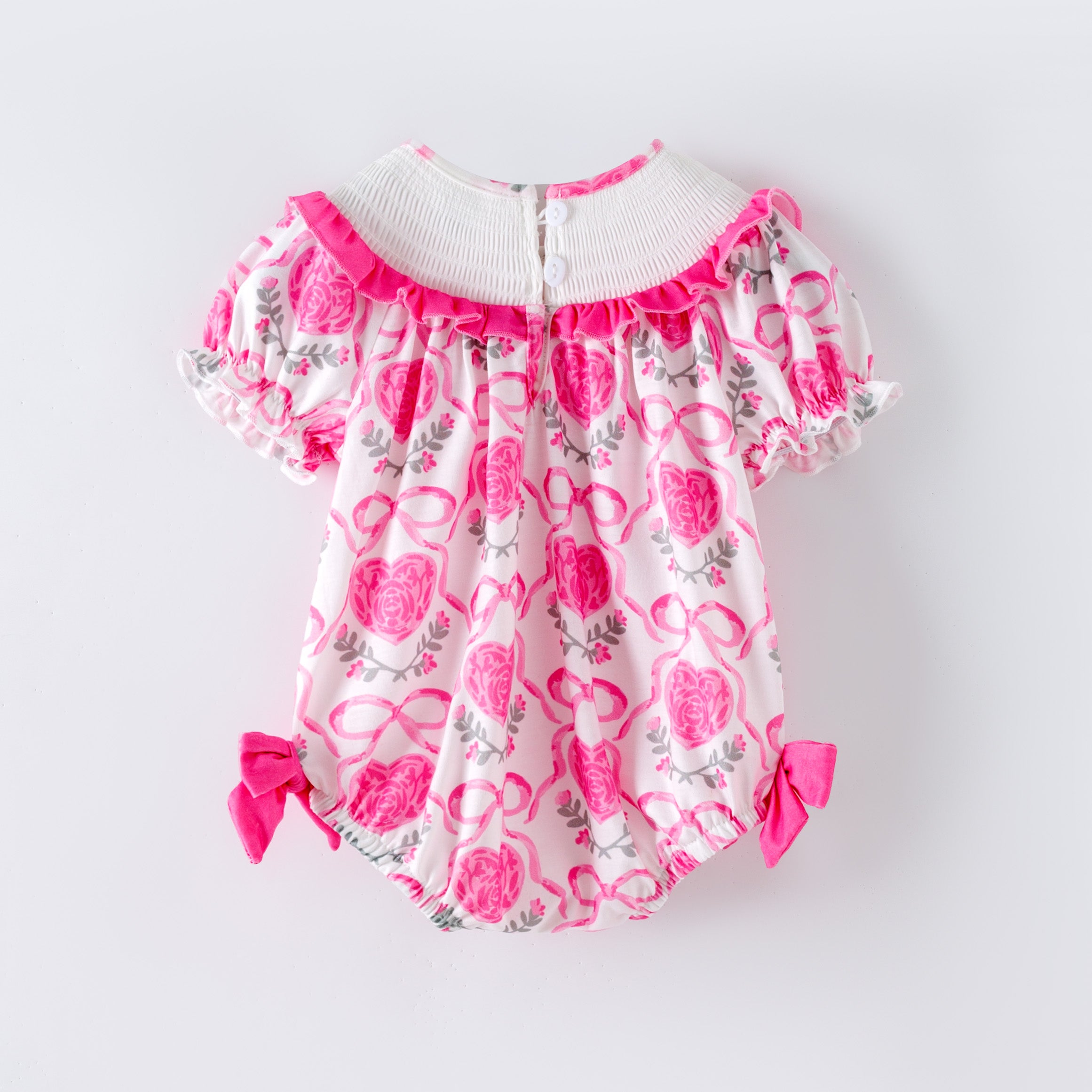 (Pre Order,Prepack Zone)Toddler Girls Valentine's Day Embroidery Smocked Romper