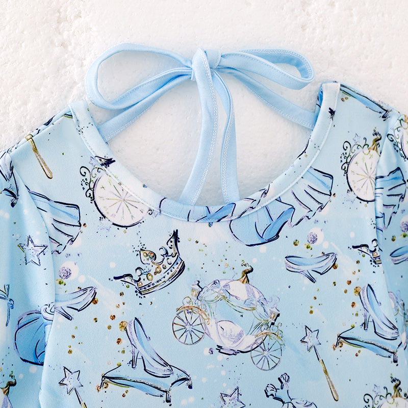 (In Stock)Girls Fall Princess Print Swiss Dot Long Sleeves Dress