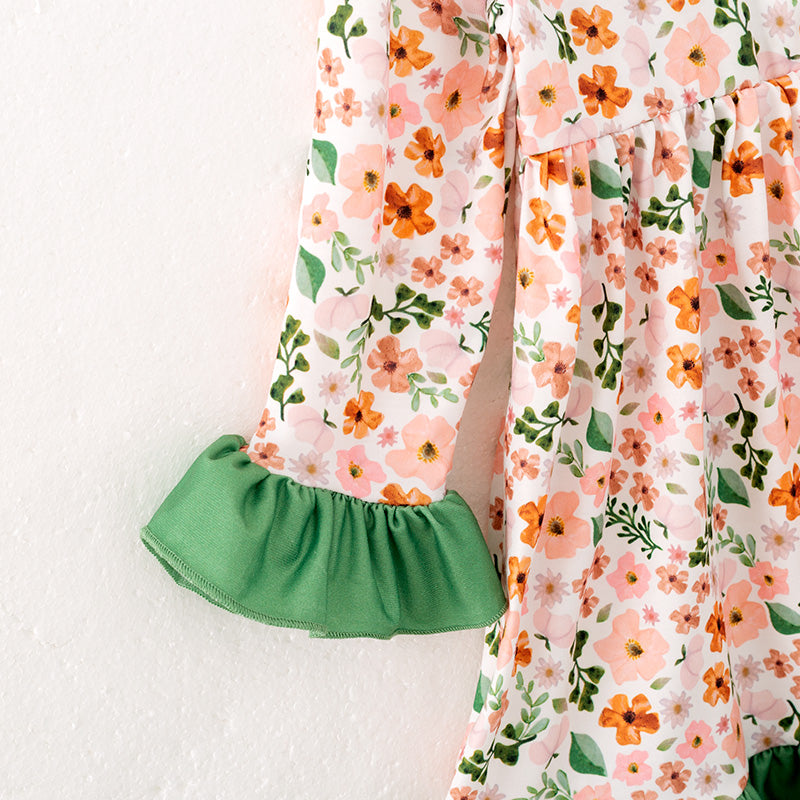 (In Stock)Girls Fall Floral Print Pajamas Dress