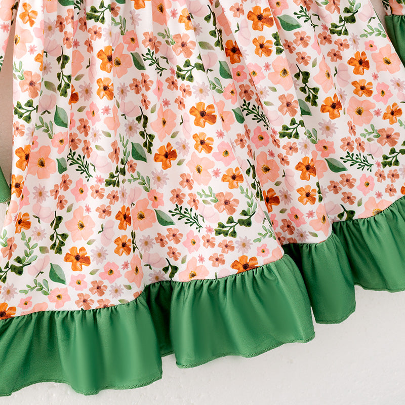 (In Stock)Girls Fall Floral Print Pajamas Dress
