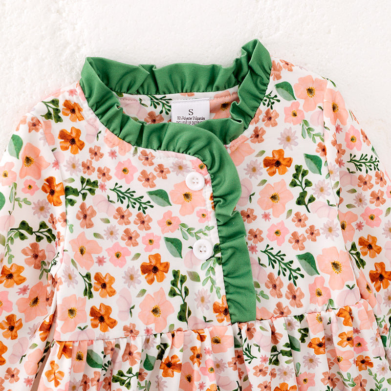 (In Stock)Girls Fall Floral Print Pajamas Dress