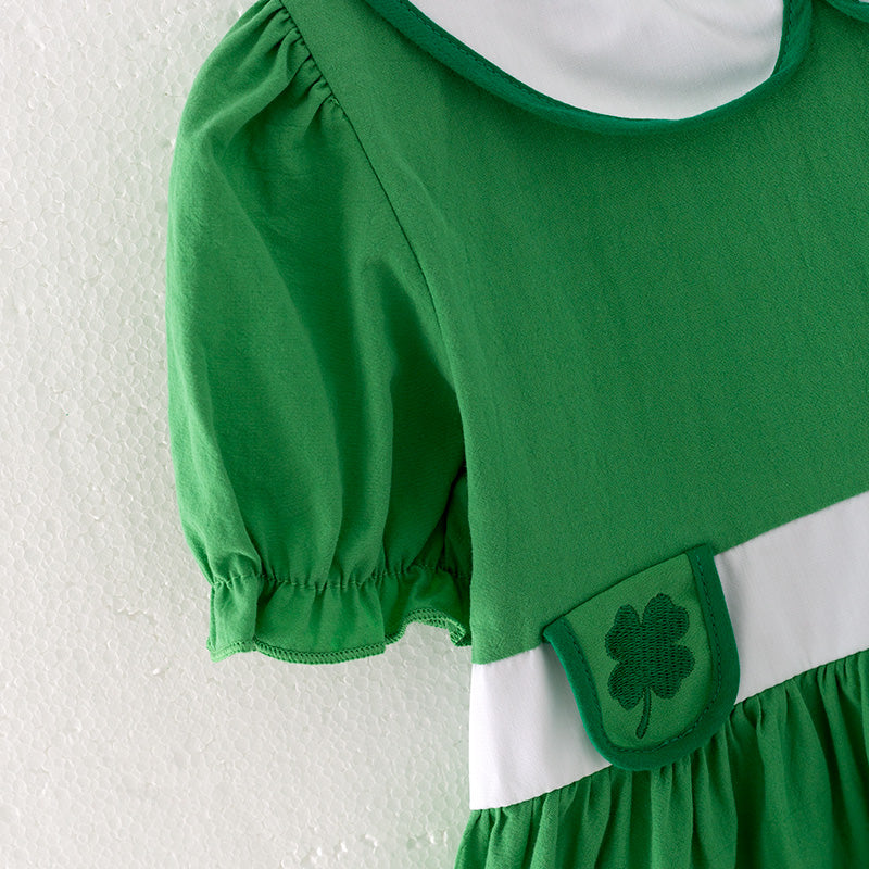 (In Stock G24-2-2)Girls St.Patrick's Day Embroidery Cotton Dress