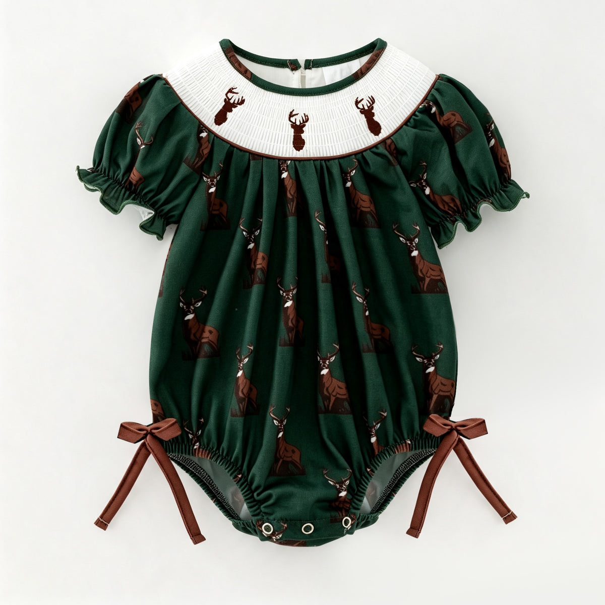 (Pre Order)Siblings Elk Embroidery Smocked Dress,Set&Romper