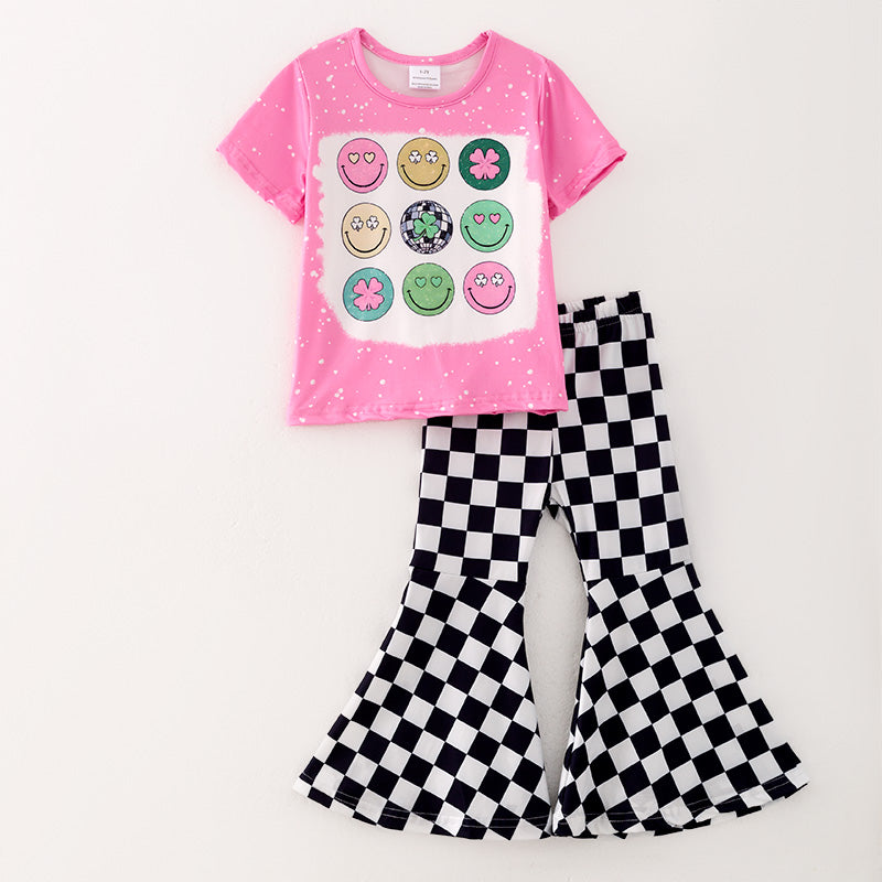 (In Stock L14-4-1 G22-1-2)Girls St.Patrick's Day Shamrock Print Outfit Set