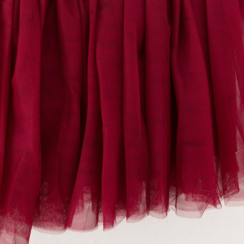 (In Stock)Girls Fall Dark Red Sequin Tulle Dress