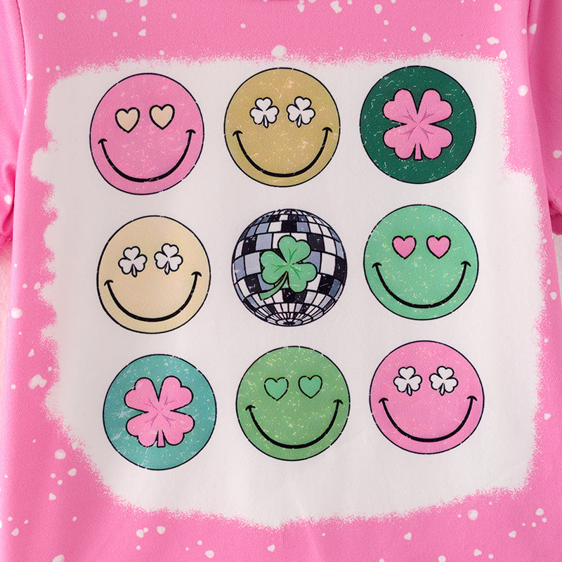 (In Stock L14-4-1 G22-1-2)Girls St.Patrick's Day Shamrock Print Outfit Set