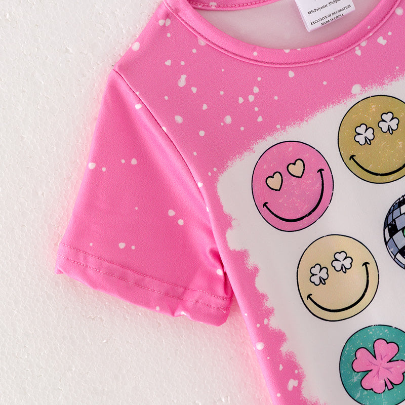 (In Stock L14-4-1 G22-1-2)Girls St.Patrick's Day Shamrock Print Outfit Set