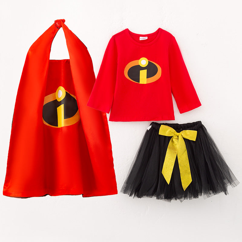 (In Stock)Girls Halloween Superman Costume Skirt Set With Cape