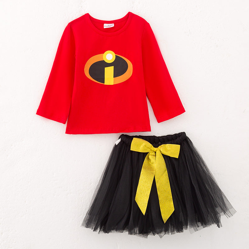 (In Stock)Girls Halloween Superman Costume Skirt Set With Cape