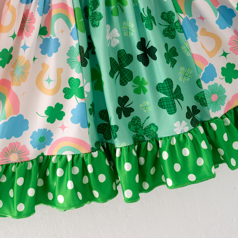 (In Stock G23-4-3)Girls St.Patrick's Day Shamrock Print Dress