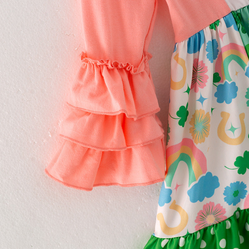 (In Stock G23-4-3)Girls St.Patrick's Day Shamrock Print Dress