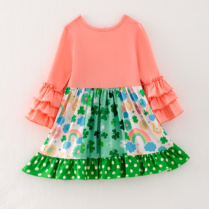 (In Stock G23-4-3)Girls St.Patrick's Day Shamrock Print Dress