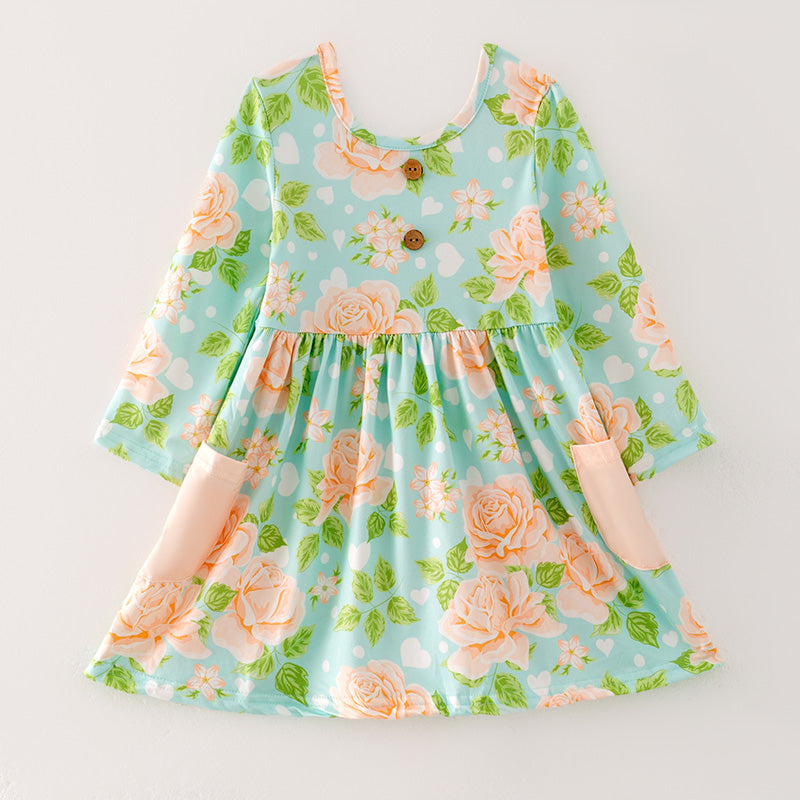 (In Stock)Girls Spring Floral Print Dress