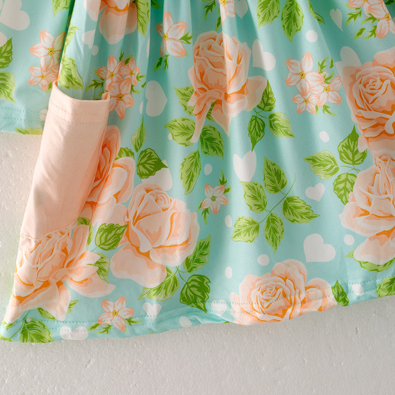 (In Stock)Girls Spring Floral Print Dress