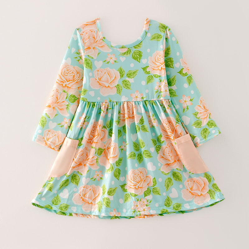 (In Stock)Girls Spring Floral Print Dress