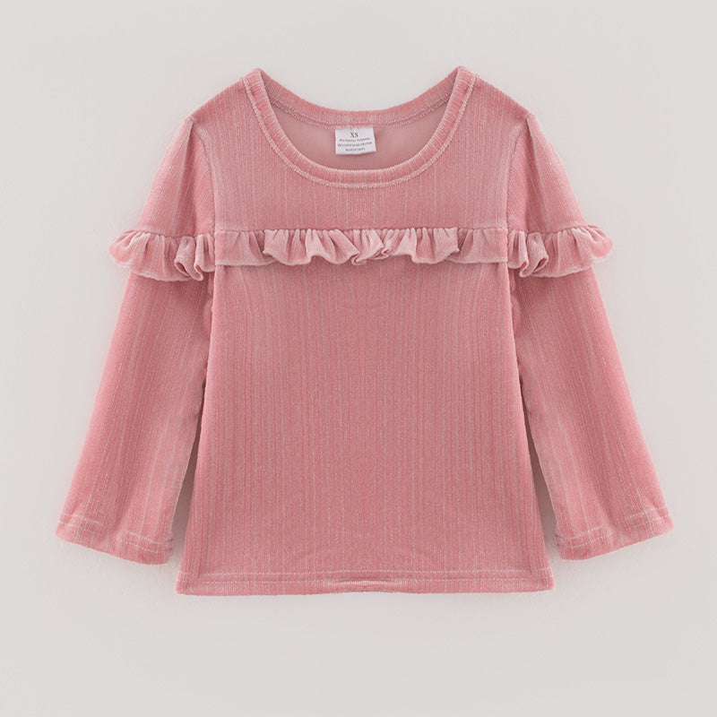 (In Stock E19-4-3)Girls Spring Pink Velvet Top
