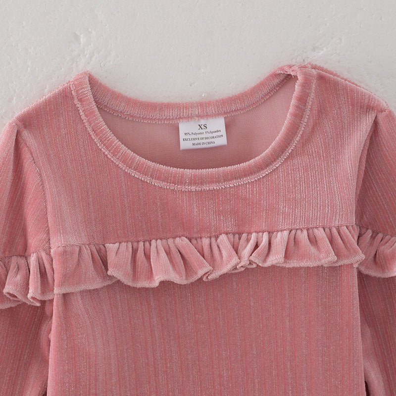 (In Stock E19-4-3)Girls Spring Pink Velvet Top
