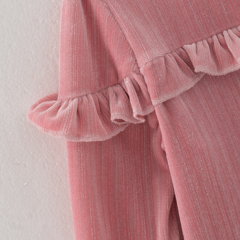 (In Stock E19-4-3)Girls Spring Pink Velvet Top